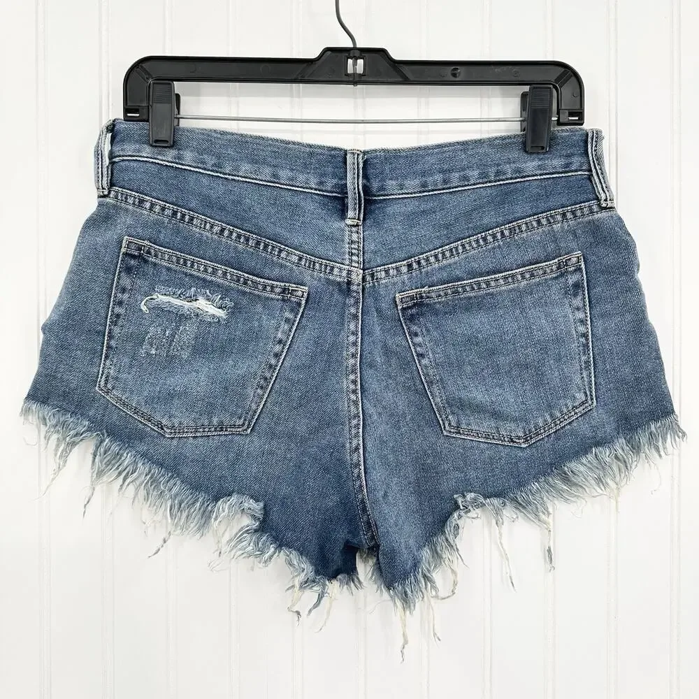 We The Free People Shorts Womens 26 Blue Denim Button Fly Distress Anthropologie